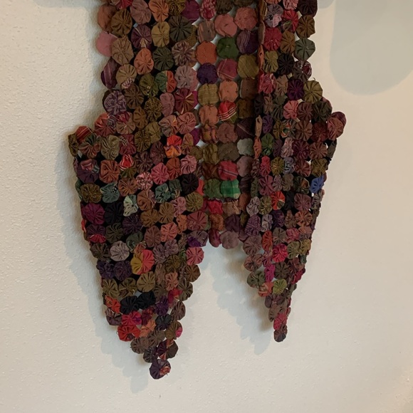 Vintage Handmade Yo-yo Brown Multicolor Boho Patchwork Vest OOAK Medium Pinwheel - Picture 5 of 10